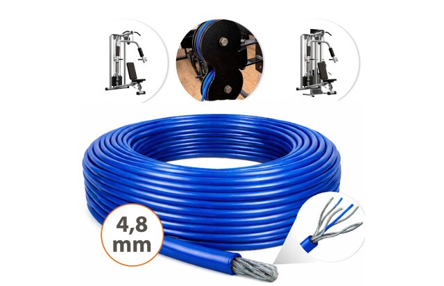 Cabo de Aço Revestido Azul 4,8mm 3/16 6x19 AF Galvanizado G-FORCE Flexível - Polias Academia Máquinas Guarda Corpo