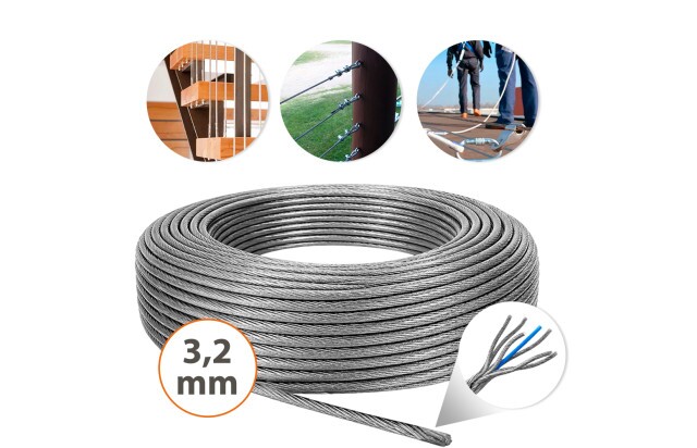 Cabo de Aço Galvanizado 3,2mm 1/8" 6x7 AF G-FORCE Sem Revestimento para Fixação Amarração Estaiamento