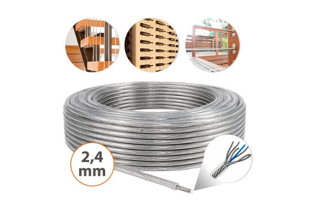 Cabo de Aço Revestido Cristal 2,4mm 3/32" 6x7 AF Galvanizado G-FORCE para Guarda Corpo Varal Estaiamento