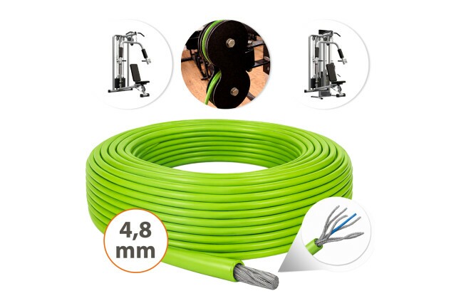 Cabo de Aço Revestido Verde 4,8mm 3/16 6x19 AF Galvanizado G-FORCE Flexível - Polias Academia Máquinas Guarda Corpo