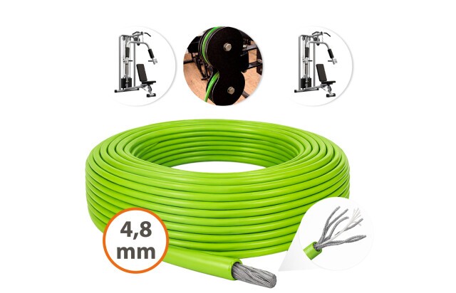 Cabo de Aço Revestido Verde 4,8mm 3/16 6x19 AF Galvanizado G-FORCE Flexível - Polias Academia Máquinas Guarda Corpo