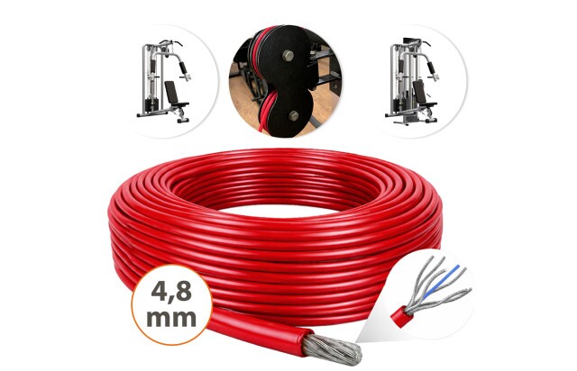 Cabo de Aço Revestido Vermelho 4,8mm 3/16 6x19 AF Galvanizado G-FORCE Flexível - Polias Academia Máquinas Guarda Corpo