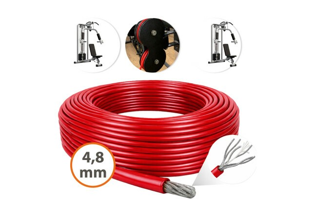 Cabo de Aço Revestido Vermelho 4,8mm 3/16 6x19 AF Galvanizado G-FORCE Flexível - Polias Academia Máquinas Guarda Corpo