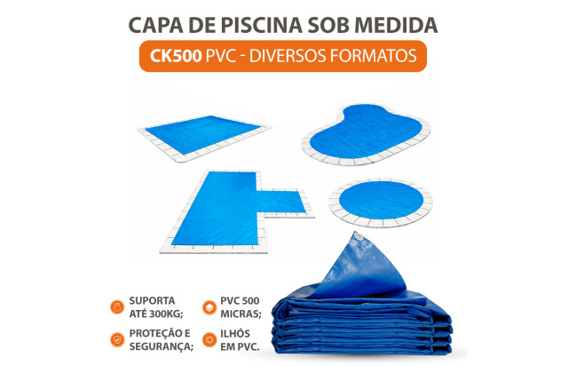 Capa de Segurança para Piscina CK500 Micras PVC Vinil Sob Medida Suporta até 300kg Impermeável Proteção UV com Kit para Instalação