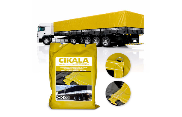 Lona de Caminhão Amarela x Preta CK600 Micras PVC Emborrachado - Resistência Proteção Segurança Grandes Cargas M2