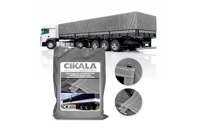 Lona de Caminhão Cinza x Preta CK600 Micras PVC Emborrachado - Resistência Proteção Segurança Grandes Cargas M2