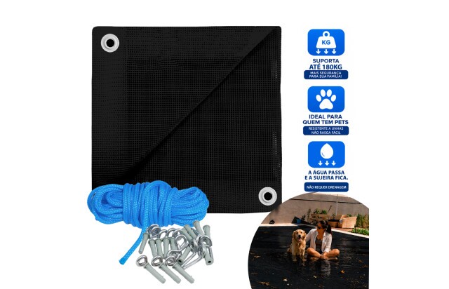 Tela para Piscina Preta CK500 Micras PVC Vinil + Kit de Instalação - Proteção para Pets, Evita Quedas e Acidentes M2