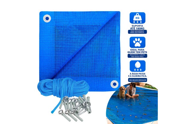 Tela para Piscina Azul CK500 Micras PVC Vinil + Kit de Instalação - Proteção para Pets, Evita Quedas e Acidentes M2