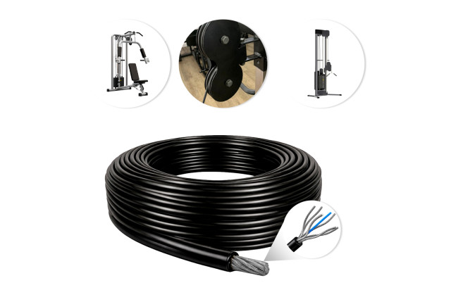 Cabo de Aço Revestido Preto 4,8mm 3/16 6x19 AF Galvanizado G-FORCE Flexível - Polias Academia Máquinas Guarda Corpo