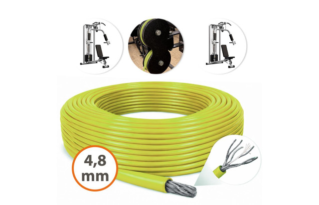 Cabo de Aço Revestido Amarelo 4,8mm 3/16 6x19 AF Galvanizado G-FORCE Flexível - Polias Academia Máquinas Guarda Corpo