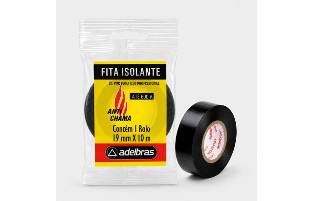Fita Isolante Antichama 19 mm x 10 m Preta para Uso Elétrico