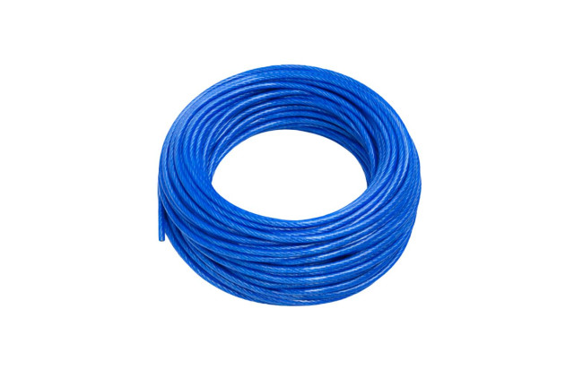 Cabo de Aço Revestido 4,8mm Azul 3/16” 6x19 AF Super Flexível, Alta Resistência para Academia Polias Máquinas de Tração Máquinas de Musculação Portão Basculante Cortina Metálica Guarda Corpo