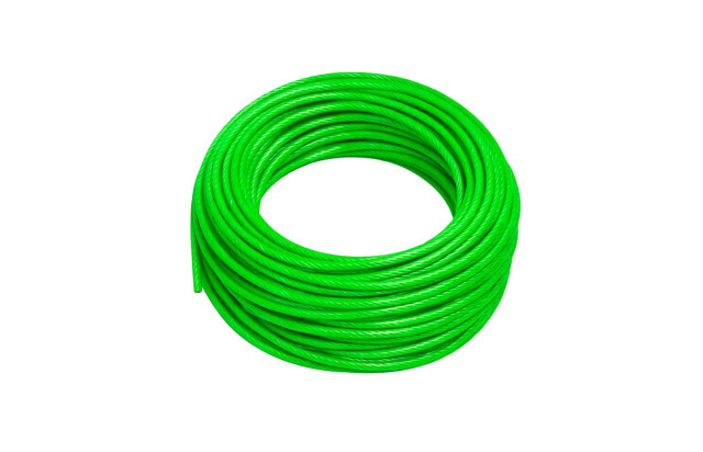 Cabo de Aço Revestido 4,8mm Verde 3/16” 6x19 AF Super Flexível, Alta Resistência para Academia Polias Máquinas de Tração Máquinas de Musculação Portão Basculante Cortina Metálica Guarda Corpo