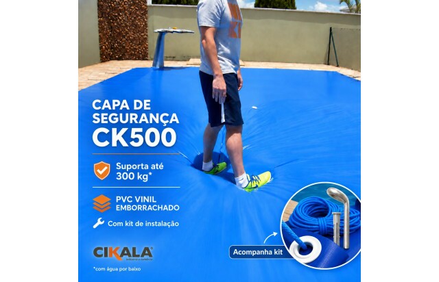 Capa de Segurança para Piscina CK500 Micras 7,5x3,5 PVC Vinil - Suporta Peso, Evita Quedas e Acidentes