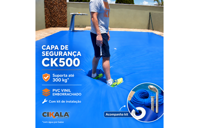 Capa de Segurança para Piscina CK500 Micras 7,5x3,5 PVC Vinil - Suporta Peso, Evita Quedas e Acidentes