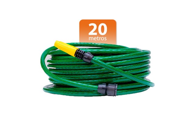 Mangueira de Jardim 20 Metros em PVC Verde com Esguicho de Alta Pressão