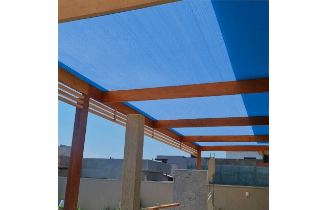 Tela Cobertura Pergolado de Madeira Azul - 90% Sombreamento Proteção UV - Cobertura Áreas Externas Gourmet
