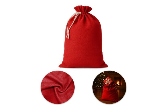 Saco de Papai Noel Natalino Vermelho em Tecido 90x70 cm para Presentes Grandes
