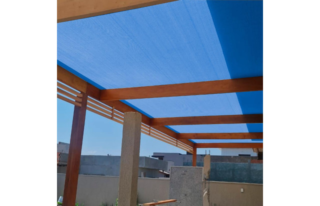 Tela Cobertura Pergolado de Madeira Azul - 90% Sombreamento Proteção UV - Cobertura Áreas Externas Gourmet