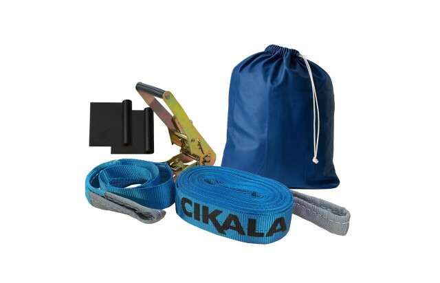 Slackline Azul 15 M Catraca + Alças + Protetores + Bolsa