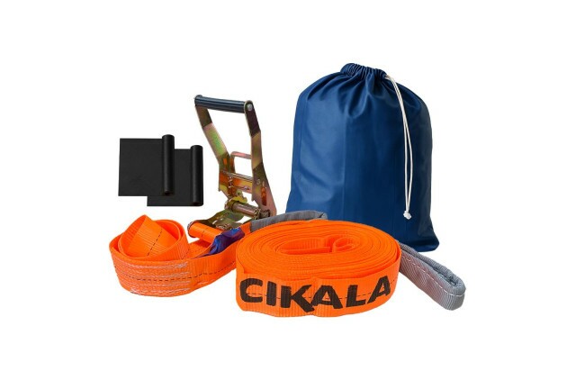 Slackline Laranja 15 M Catraca + Alças + Protetores + Bolsa