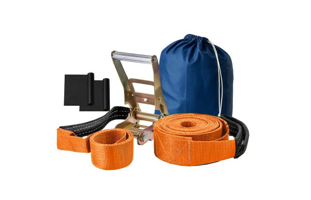 Slackline Laranja 10 M Catraca + Alças + Protetores + Bolsa