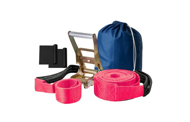 Slackline Rosa 15 M Catraca + Alças + Protetores + Bolsa