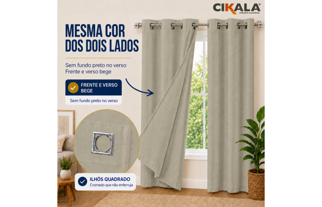 Cortina Blackout Bege Maitê - Privacidade e Bloqueio Total de Luz para Sua Casa