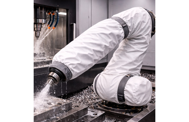 Mangote para Braço Robótico em Usinagem CNC Proteção contra Cavaco e Coolant