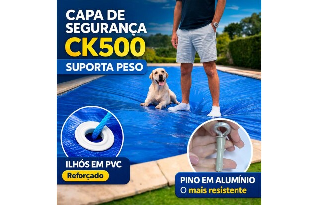 Capa de Segurança para Piscina CK500 Micras 7,5x3,5 PVC Vinil - Suporta Peso, Evita Quedas e Acidentes