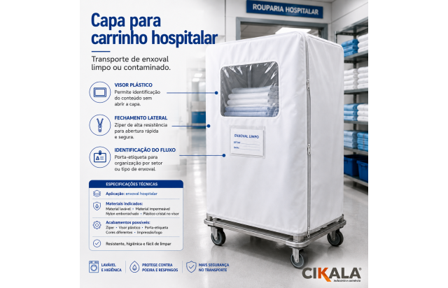 Capa Protetora para Carrinho Hospitalar de Transporte de Materiais e Equipamentos
