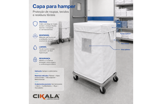 Capa para Hamper de Lavanderia para Proteção e Transporte de Roupas e Enxoval