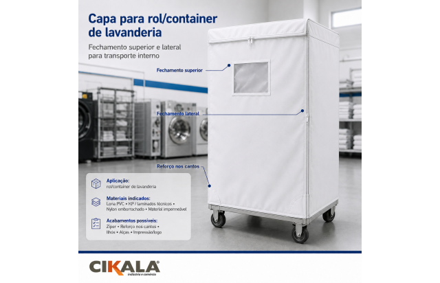 Capa para Roll Container de Lavanderia com Fechamento Superior e Lateral