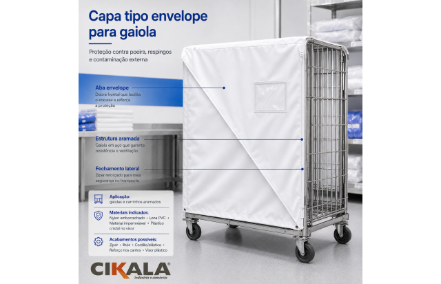 Capa Tipo Envelope para Carrinho Aramado de Lavanderia Transporte de Enxoval