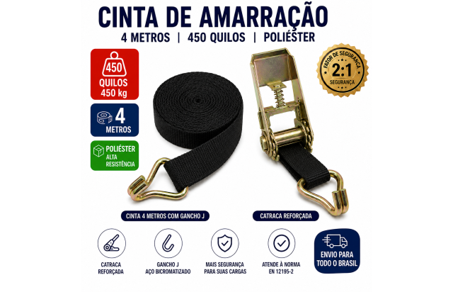 Cinta para Amarração de Carga 4 Metros Preta - Praticidade e Proteção no Transporte