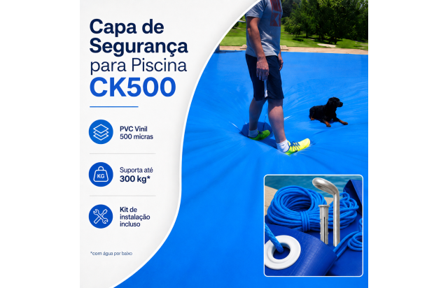 Capa de Segurança para Piscina CK500 Micras PVC Vinil + Kit de Instalação - Suporta Peso, Evita Quedas e Acidentes M2