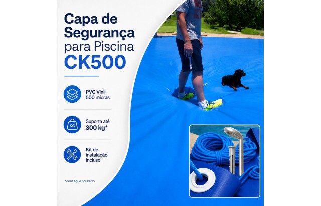 Capa de Segurança para Piscina CK500 Micras 8x4 PVC Vinil - Suporta Peso, Evita Quedas e Acidentes