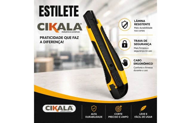 Estilete Largo 18 mm com Lâmina Retrátil e Trava Manual Multiuso