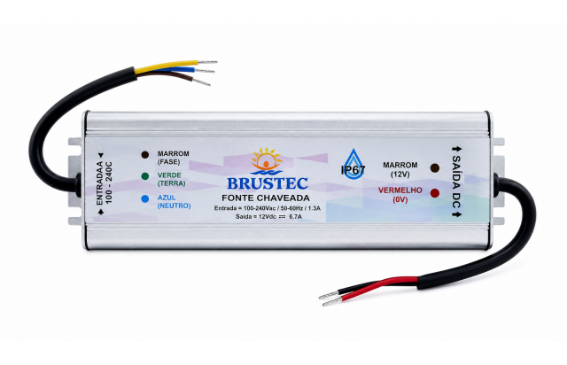 Fonte Blindada Brustec 12V 6A 72W  LED, Piscina e Iluminação Segura