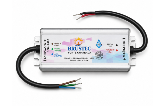 Fonte Blindada 12V 3A Brustec 36W Para Refletores e Fitas LED Piscina