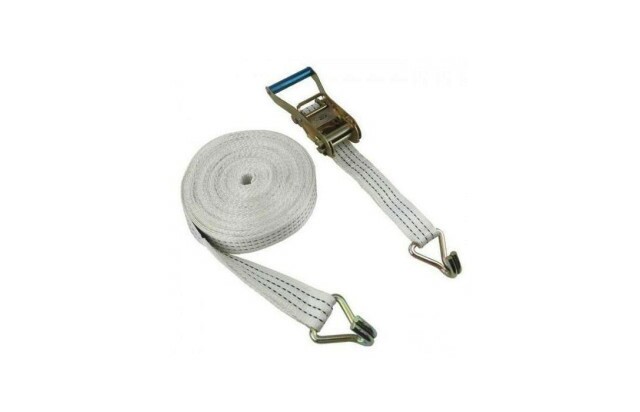 Cinta Amarração Branca 9 Metros 3 Ton Ganchos J + Catraca Gancho J