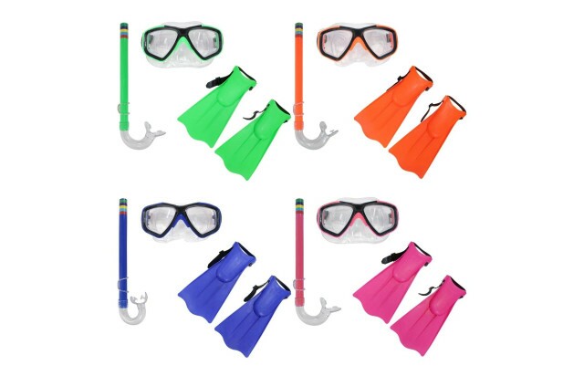 Kit Snorkel Juvenil com Máscara e Nadadeiras Ajustáveis para Mergulho