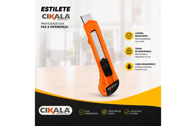 Estilete Largo 18 mm Laranja com Lâmina Segmentada | CIKALA
