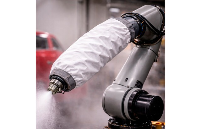 Mangote de Proteção para Robô de Pintura Industrial Protege Contra Overspray e Contaminação