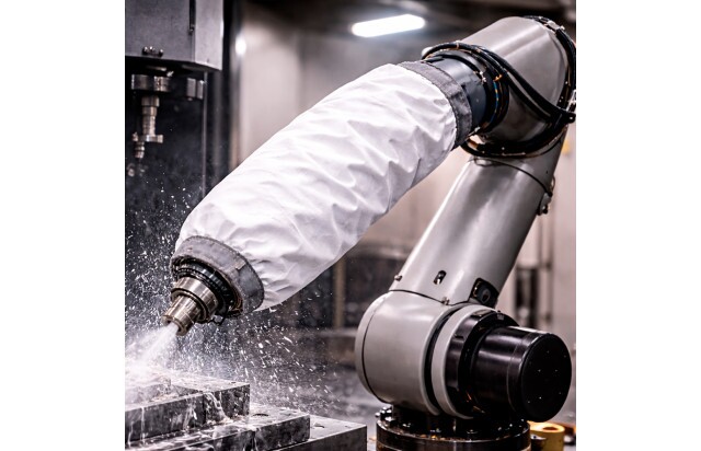 Mangote para Braço Robótico em Usinagem CNC Proteção contra Cavaco e Coolant