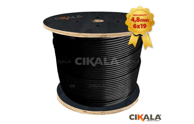 Cabo de Aço Revestido 4,8mm Preto 3/16” 6x19 AF Super Flexível, Alta Resistência para Academia Polias Máquinas de Tração Máquinas de Musculação Portão Basculante Cortina Metálica Guarda Corpo