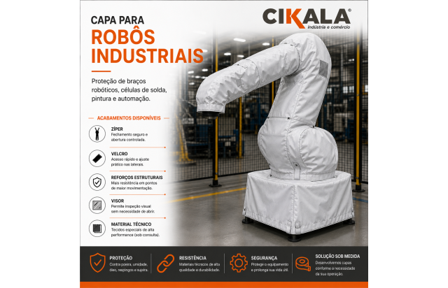 Capa para Robôs Industriais com Proteção para Braços Robóticos e Automação