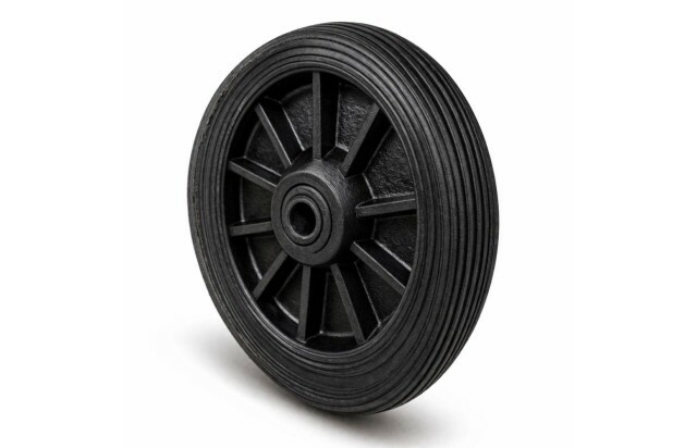 Roda Borracha Maciça 8” 20cm Eixo 7/8 Reforçada 120kg para Carrinho Carga