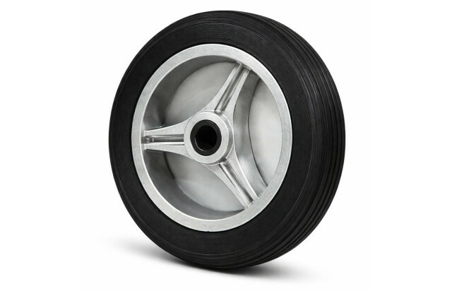 Roda Alumínio 9” com Borracha Maciça Eixo 7/8 para Carrinho Carga Industrial