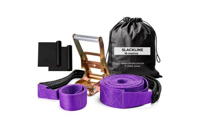 Slackline Roxo 10 M Catraca + Alças + Protetores + Bolsa
